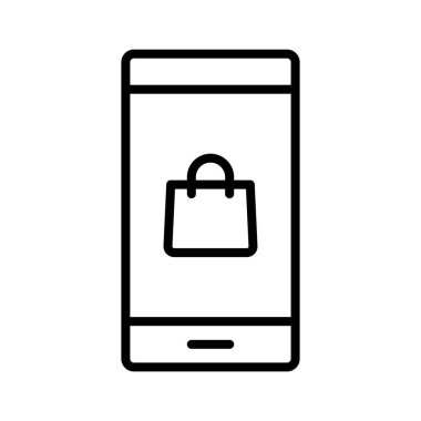 Mobil, alışveriş, online ikon vektör görüntüsü. Bilgi teknolojisi için de kullanılabilir. Web uygulamalarında, mobil uygulamalarda ve yazdırma ortamlarında kullanılabilir.