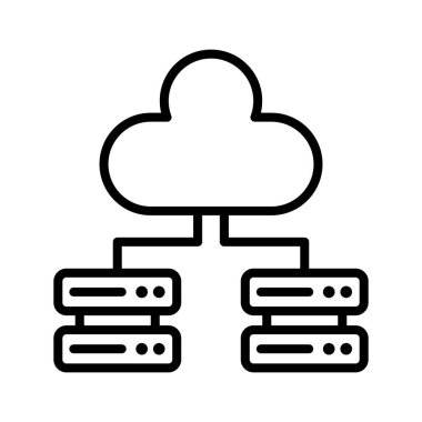 Çoklu, sunucular, bulut, ağ simgesi vektör görüntüsü. Ağ ve veri paylaşımı için de kullanılabilir. Web uygulamalarında, mobil uygulamalarda ve yazdırma ortamlarında kullanılabilir.