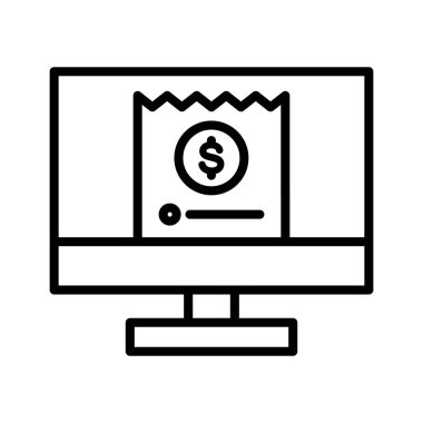 Çevrimiçi ödeme, fatura, çıkış simgesi vektör resmi. Finans ve Para için de kullanılabilir. Web uygulamalarında, mobil uygulamalarda ve yazdırma ortamlarında kullanılabilir.