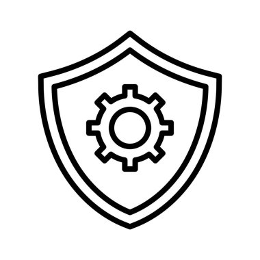 Güvenlik, ayarlar, kalkan ikon vektör görüntüsü. Bilgi teknolojisi için de kullanılabilir. Web uygulamalarında, mobil uygulamalarda ve yazdırma ortamlarında kullanılabilir.