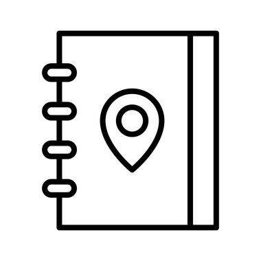 Seyahat günlüğü, defter, simge vektör resmi. Navigasyon için de kullanılabilir. Web uygulamalarında, mobil uygulamalarda ve yazdırma ortamlarında kullanılabilir.