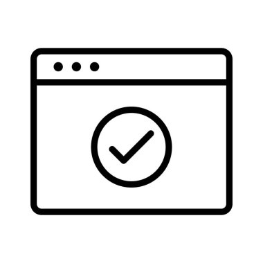 Web sayfası, tarayıcı, kontrol, simge vektör resmi. Web sayfaları için de kullanılabilir. Web uygulamalarında, mobil uygulamalarda ve yazdırma ortamlarında kullanılabilir.