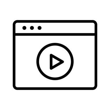 Web sayfası, tarayıcı, video simgesi vektör resmi. Web sayfaları için de kullanılabilir. Web uygulamalarında, mobil uygulamalarda ve yazdırma ortamlarında kullanılabilir.