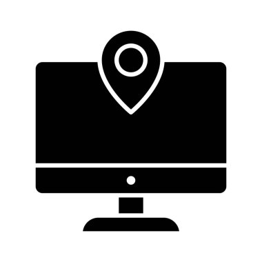 Adres, bilgisayar, pin ikonu vektör resmi. Navigasyon için de kullanılabilir. Web uygulamalarında, mobil uygulamalarda ve yazdırma ortamlarında kullanılabilir.