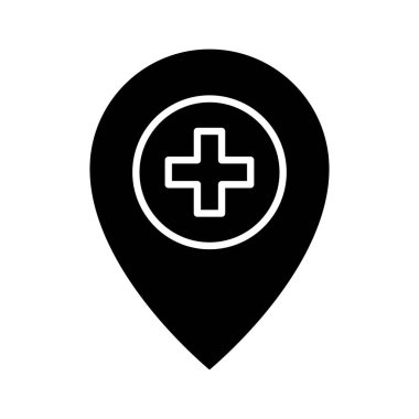 Ambulans, hastane, konum ikon vektör görüntüsü. Harita ve Konum için de kullanılabilir. Web uygulamalarında, mobil uygulamalarda ve yazdırma ortamlarında kullanılabilir.