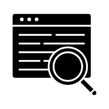 Uygulama, içerik araştırması, arama simgesi vektör resmi. Web pazarlama için de kullanılabilir. Web uygulamalarında, mobil uygulamalarda ve yazdırma ortamlarında kullanılabilir.