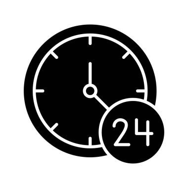 Kullanılabilirlik, zaman, tüm gün simge vektör görüntüsü. Müşteri desteği için de kullanılabilir. Web uygulamalarında, mobil uygulamalarda ve yazdırma ortamlarında kullanılabilir.