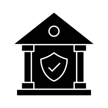 Banka, bankacılık, güvenlik, kalkan ikon vektör görüntüsü. Finans ve Para için de kullanılabilir. Web uygulamalarında, mobil uygulamalarda ve yazdırma ortamlarında kullanılabilir.