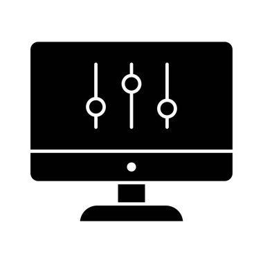 Bilgisayar, monitör, ayarlar, ekran simgesi vektör görüntüsü. Bankacılık ve finans için de kullanılabilir. Web uygulamalarında, mobil uygulamalarda ve yazdırma ortamlarında kullanılabilir.