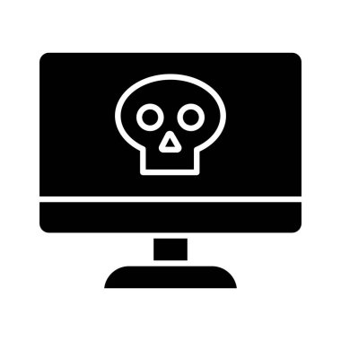 Bilgisayar, virüs, hacklenmiş kafatası ikonu vektör görüntüsü. Ağ ve veri paylaşımı için de kullanılabilir. Web uygulamalarında, mobil uygulamalarda ve yazdırma ortamlarında kullanılabilir.