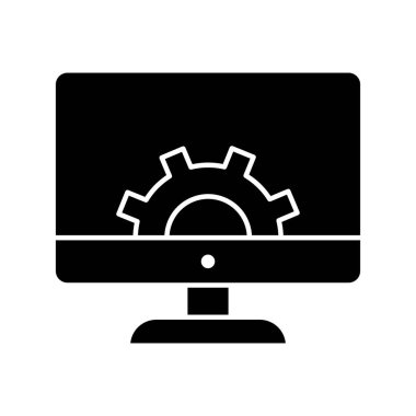 Müşteri desteği, masaüstü, yardım masası, dişli ikon vektör resmi. Müşteri desteği için de kullanılabilir. Web uygulamalarında, mobil uygulamalarda ve yazdırma ortamlarında kullanılabilir.