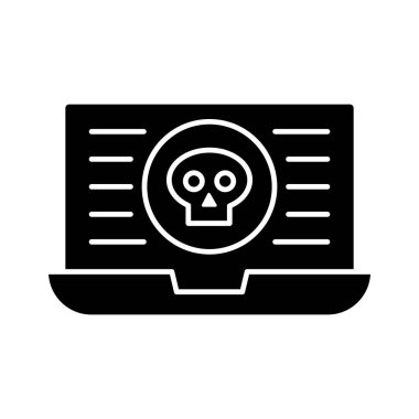 Siber saldırı, hacklenme, virüs, kötü amaçlı yazılım, kafatası ikonu vektör görüntüsü. Siber güvenlik için de kullanılabilir. Web uygulamalarında, mobil uygulamalarda ve yazdırma ortamlarında kullanılabilir.