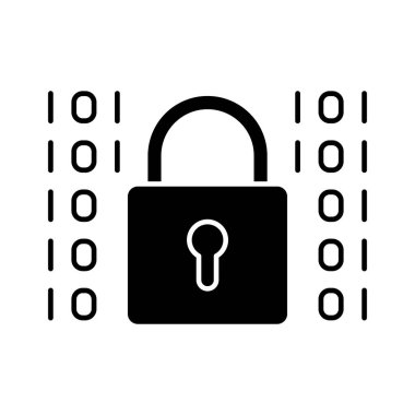 Veri şifreleme, güvenlik simgesi vektör görüntüsü. İnternet güvenliği için de kullanılabilir. Web uygulamalarında, mobil uygulamalarda ve yazdırma ortamlarında kullanılabilir.