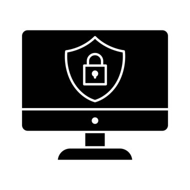 Veri, kilitlendi, koruma, ekran, kalkan simgesi vektör görüntüsü. Bankacılık ve finans için de kullanılabilir. Web uygulamalarında, mobil uygulamalarda ve yazdırma ortamlarında kullanılabilir.