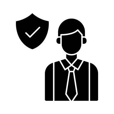 Çalışan, iş adamı, sigorta, koruma ikonu vektör görüntüsü. İş ve ofis için de kullanılabilir. Web uygulamalarında, mobil uygulamalarda ve yazdırma ortamlarında kullanılabilir.