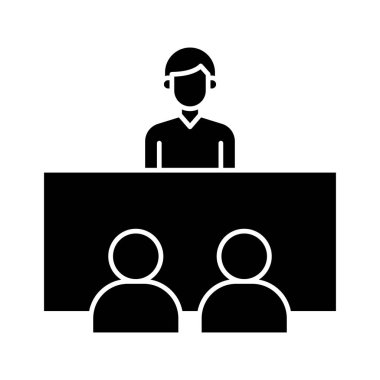 İşveren, insan kaynakları, ikon vektör görüntüsü ile röportaj. Proje yönetimi için de kullanılabilir. Web uygulamalarında, mobil uygulamalarda ve yazdırma ortamlarında kullanılabilir.