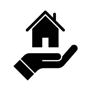 Ev, el, sigorta, koruma, kredi ikonu vektör görüntüsü. Bankacılık ve finans için de kullanılabilir. Web uygulamalarında, mobil uygulamalarda ve yazdırma ortamlarında kullanılabilir.