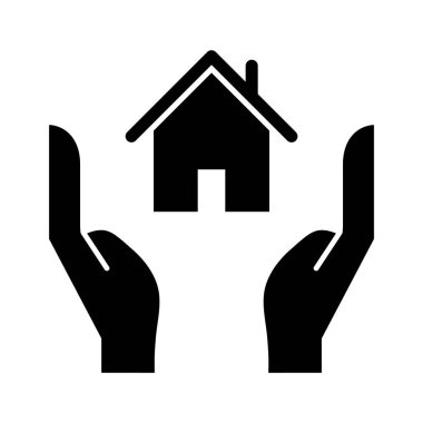 Ev, el, sigorta, koruma, kredi ikonu vektör görüntüsü. Bankacılık ve finans için de kullanılabilir. Web uygulamalarında, mobil uygulamalarda ve yazdırma ortamlarında kullanılabilir.