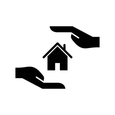 Ev, el, sigorta, koruma, kredi ikonu vektör görüntüsü. Bankacılık ve finans için de kullanılabilir. Web uygulamalarında, mobil uygulamalarda ve yazdırma ortamlarında kullanılabilir.