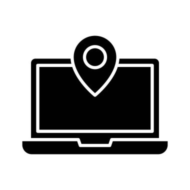 Laptop, konum, pin ikonu vektör görüntüsü. Navigasyon için de kullanılabilir. Web uygulamalarında, mobil uygulamalarda ve yazdırma ortamlarında kullanılabilir.