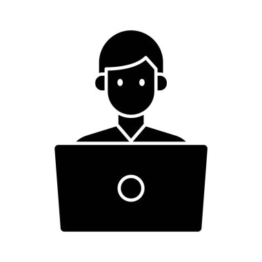 Laptop, öğrenci, çalışma, masa ikonu vektör resmi. Online eğitim için de kullanılabilir. Web uygulamalarında, mobil uygulamalarda ve yazdırma ortamlarında kullanılabilir.