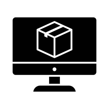 Monitör, paket, parsel simgesi vektör görüntüsü. Teslimat ve lojistik için de kullanılabilir. Web uygulamalarında, mobil uygulamalarda ve yazdırma ortamlarında kullanılabilir.