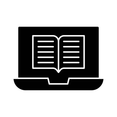 Çevrimiçi, kitap, dizüstü bilgisayar ikonu vektör görüntüsü. Online eğitim için de kullanılabilir. Web uygulamalarında, mobil uygulamalarda ve yazdırma ortamlarında kullanılabilir.