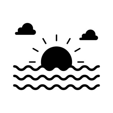 Gün batımı, su, gündoğumu, ikon vektör görüntüsü. Yaz & Tatilleri için kullanılabilir. Mobil uygulamalar, web uygulamaları ve yazdırma ortamları için elverişli.