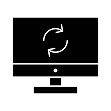 Eşzamanlama, veri, ekran simgesi vektör görüntüsü. Telefon ve tablet olarak kullanılabilir. Mobil uygulamalar, web uygulamaları ve yazdırma ortamları için elverişli.