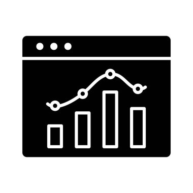 Web sayfası, istatistik, grafik ikonu vektör resmi. Bilgi teknolojisi için de kullanılabilir. Web uygulamalarında, mobil uygulamalarda ve yazdırma ortamlarında kullanılabilir.