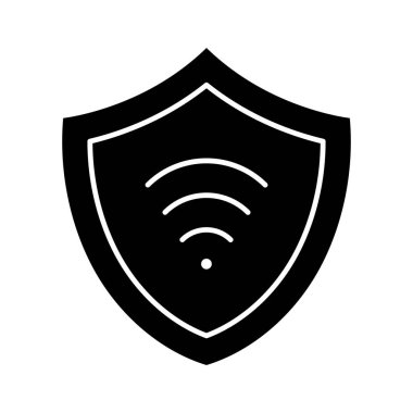 Wifi, koruma, güvenlik, kalkan ikon vektör görüntüsü. İnternet güvenliği için de kullanılabilir. Web uygulamalarında, mobil uygulamalarda ve yazdırma ortamlarında kullanılabilir.