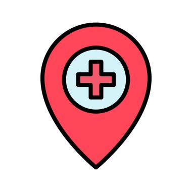 Ambulans, hastane, konum ikon vektör görüntüsü. Harita ve Konum için de kullanılabilir. Web uygulamalarında, mobil uygulamalarda ve yazdırma ortamlarında kullanılabilir.