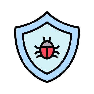 Antivirüs, koruma, kalkan ikonu vektör görüntüsü. Siber güvenlik için de kullanılabilir. Web uygulamalarında, mobil uygulamalarda ve yazdırma ortamlarında kullanılabilir.