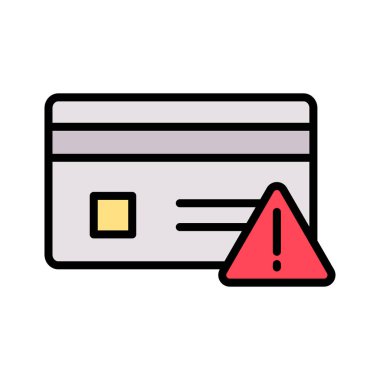 Dikkat, kredi kartı, uyarı simgesi vektör görüntüsü. Finans ve Para için de kullanılabilir. Web uygulamalarında, mobil uygulamalarda ve yazdırma ortamlarında kullanılabilir.