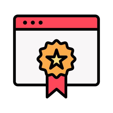 Ödül, sayfa kalitesi, web sayfası ikon vektör görüntüsü. Web pazarlama için de kullanılabilir. Web uygulamalarında, mobil uygulamalarda ve yazdırma ortamlarında kullanılabilir.