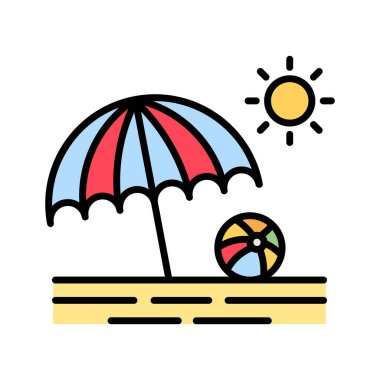 Top plajda, top, şemsiye ikon vektör görüntüsü. Yaz & Tatilleri için kullanılabilir. Mobil uygulamalar, web uygulamaları ve yazdırma ortamları için elverişli.