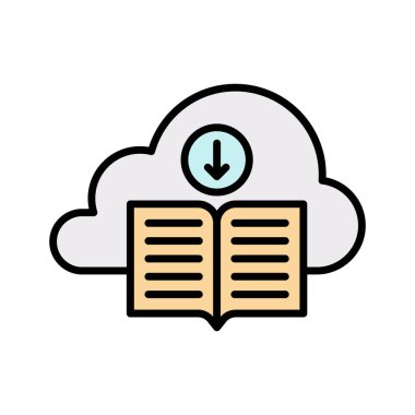 Kitap, indirme, bulut simgesi vektör görüntüsü. Online eğitim için de kullanılabilir. Web uygulamalarında, mobil uygulamalarda ve yazdırma ortamlarında kullanılabilir.