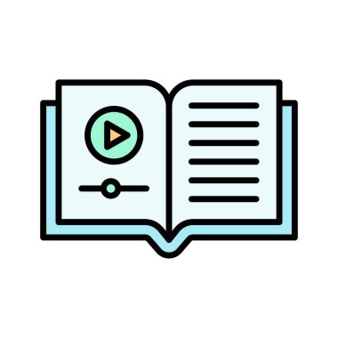 Kitap, eğitim, video, çevrimiçi ikon vektör görüntüsü. Online eğitim için de kullanılabilir. Web uygulamalarında, mobil uygulamalarda ve yazdırma ortamlarında kullanılabilir.