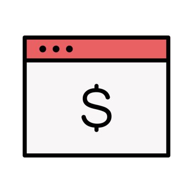Tarayıcı, ekommerce, çevrimiçi ödeme ikonu vektör resmi. Finans ve Para için de kullanılabilir. Web uygulamalarında, mobil uygulamalarda ve yazdırma ortamlarında kullanılabilir.