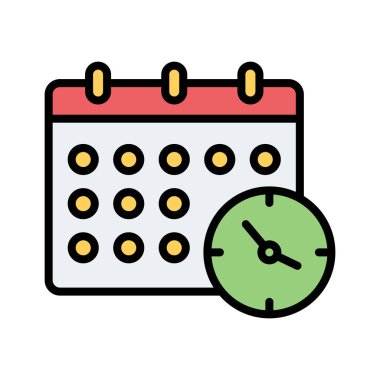 Takvim, saat, zamanlama simgesi vektör görüntüsü. Siber güvenlik için de kullanılabilir. Web uygulamalarında, mobil uygulamalarda ve yazdırma ortamlarında kullanılabilir.