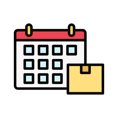 Takvim, teslimat, zamanlama simgesi vektör görüntüsü. Teslimat ve lojistik için de kullanılabilir. Web uygulamalarında, mobil uygulamalarda ve yazdırma ortamlarında kullanılabilir.