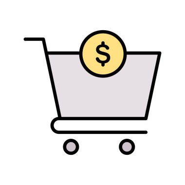 Araba, alışveriş arabası, alışveriş arabası, para ikonu vektör görüntüsü. Alışveriş ve ecommerce için de kullanılabilir. Web uygulamalarında, mobil uygulamalarda ve yazdırma ortamlarında kullanılabilir.