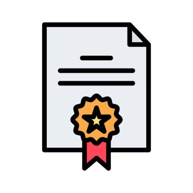 Sertifika, sözleşme, garanti ikon vektör görüntüsü. Web pazarlama için de kullanılabilir. Web uygulamalarında, mobil uygulamalarda ve yazdırma ortamlarında kullanılabilir.