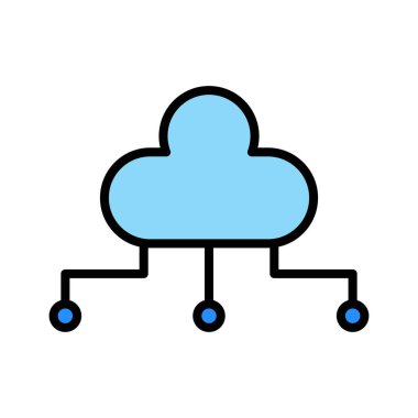 Bulut, veri, dağıtım, ağ simgesi vektör görüntüsü. Ağ ve veri paylaşımı için de kullanılabilir. Web uygulamalarında, mobil uygulamalarda ve yazdırma ortamlarında kullanılabilir.
