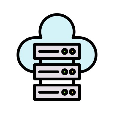 Bulut, veritabanı, sunucu simgesi vektör görüntüsü. Web pazarlama için de kullanılabilir. Web uygulamalarında, mobil uygulamalarda ve yazdırma ortamlarında kullanılabilir.