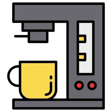 Kahve makinesi ikon vektör görüntüsü. Yiyecek ve içecekler için de kullanılabilir. Web uygulamalarında, mobil uygulamalarda ve yazdırma ortamlarında kullanılabilir.
