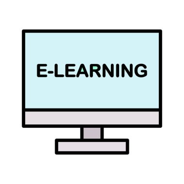 Bilgisayar, öğrenme, çevrimiçi eğitim ikonu vektör görüntüsü. Online eğitim için de kullanılabilir. Web uygulamalarında, mobil uygulamalarda ve yazdırma ortamlarında kullanılabilir.