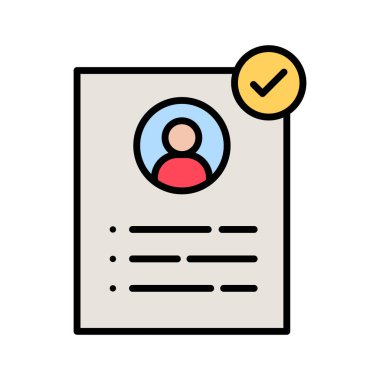 Özgeçmiş, özgeçmiş, onaylanmış, ikon vektör görüntüsü kiralanmış. İş ve ofis için de kullanılabilir. Web uygulamalarında, mobil uygulamalarda ve yazdırma ortamlarında kullanılabilir.