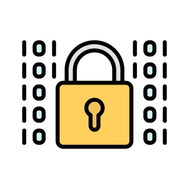 Veri şifreleme, güvenlik simgesi vektör görüntüsü. İnternet güvenliği için de kullanılabilir. Web uygulamalarında, mobil uygulamalarda ve yazdırma ortamlarında kullanılabilir.