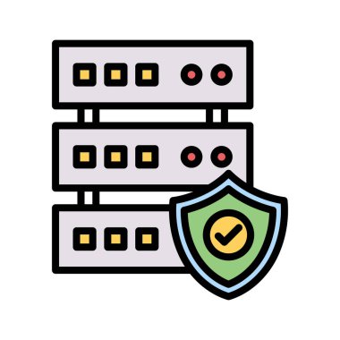 Veritabanı, ardışık, sunucu simgesi vektör resmi. İnternet güvenliği için de kullanılabilir. Web uygulamalarında, mobil uygulamalarda ve yazdırma ortamlarında kullanılabilir.